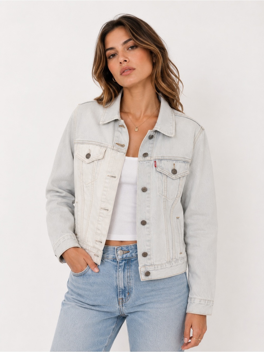 Levi’s Two Tone Denim Jacket Women’s Large Light Wash Colorblock Trucker